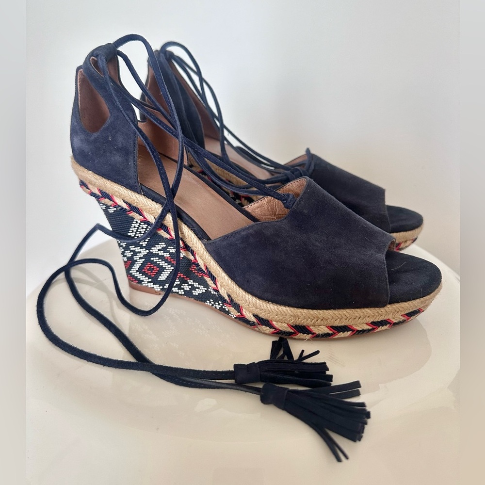 Cabin lace up suede wedge heels